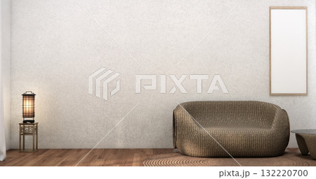 Livingroom with Armchair sofa and table decoration on wabi sabi style. 3D illustration rendering 132220700