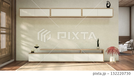 china cabinet wooden minimalist design muji style.3D rendering china cabinet wooden minimalist design muji style.3D rendering 132220730