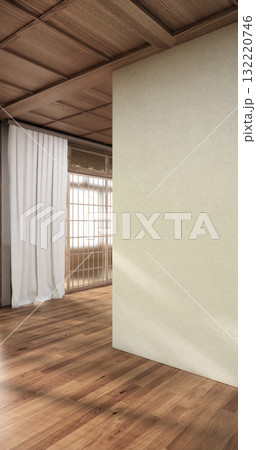 Muji style, Empty wooden room,Cleaning japandi room interior, 3D rendering 132220746