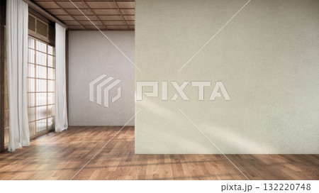 Muji style, Empty wooden room,Cleaning japandi room interior, 3D rendering 132220748