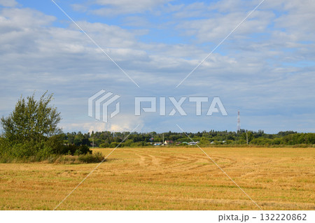 Rural outback in August - a village surrounded by fields, Russia, Central Black Earth Region 132220862