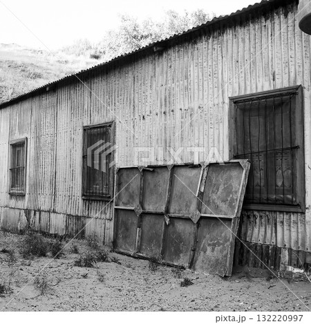 Picturesque typical construction in the town of Puerto Piramides, Peninsula Valdes, Chubut Province, Patagonia, Argentina. 132220997
