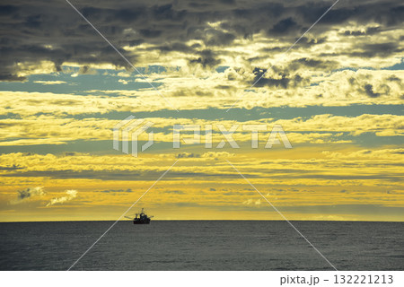 Ship in marine landscape at evening, Patagonia, Argentina. Ship in marine landscape at evening, Patagonia, Argentina. 132221213