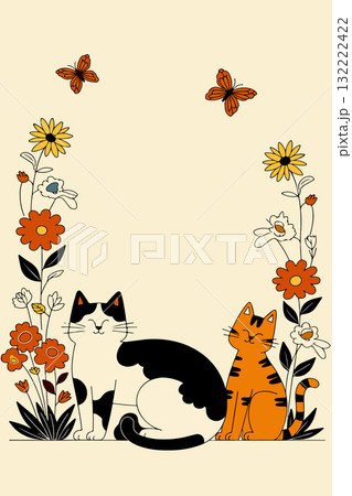 Stylized Cats and Butterflies Illustration 132222422