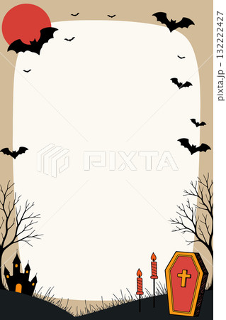 Halloween Night Scene with Bats and Tomb 132222427