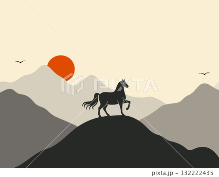 Horse Silhouette in Mountain Landscape 132222435
