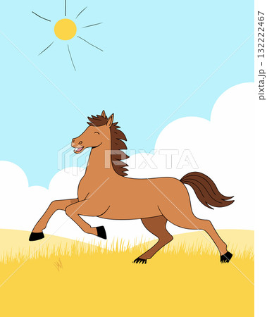 Cartoon Horse Running in a Field Cartoon Horse Running in a Field 132222467