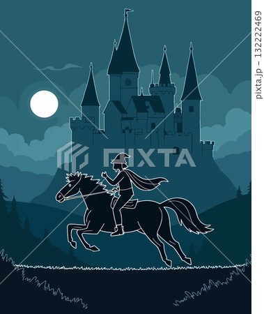Wizard Riding Horse to Castle 132222469