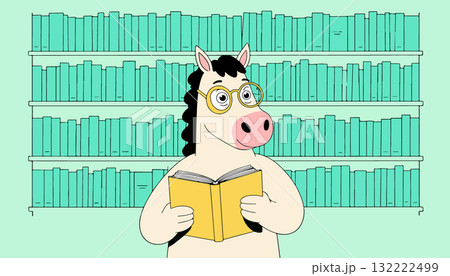 Horse Reading in Library 132222499