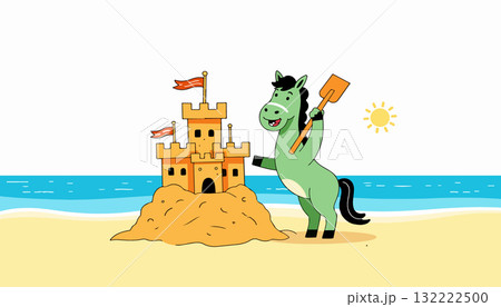 Cartoon Horse Building Sandcastle Cartoon Horse Building Sandcastle 132222500