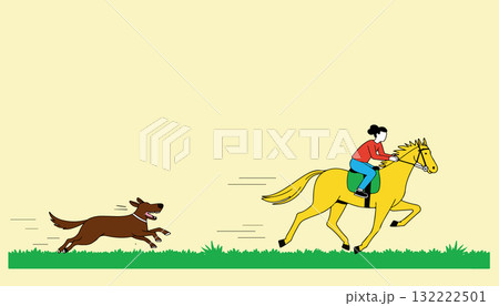 Dog chasing horse with rider Dog chasing horse with rider 132222501