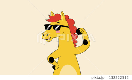 Cool Cartoon Horse with Sunglasses 132222512