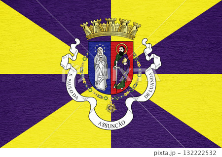 The official flag of Luanda, the capital of Angola, on a plaster wall texture. Conceptual collage The official flag of Luanda, the capital of Angola, on a plaster wall texture. Conceptual collage 132222532