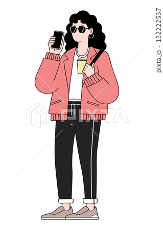 Stylish Woman with Phone and Coffee 132222537