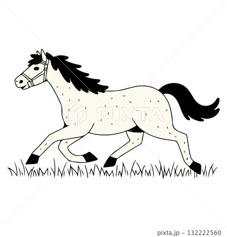 Cartoon Horse Running in Grass 132222560