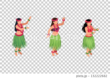 Isometric illustration of a hula girl Isometric illustration of a hula girl 132222682
