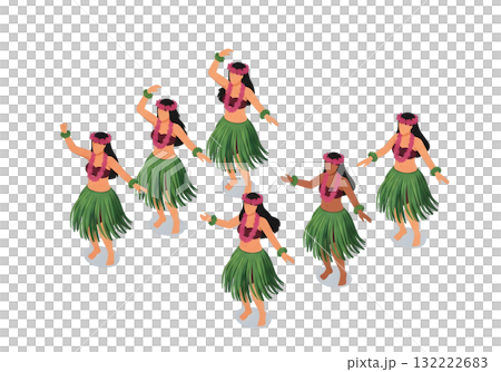 Isometric illustration of a hula girl Isometric illustration of a hula girl 132222683