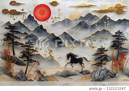 幻想的な風景の中の馬 幻想的な風景の中の馬 132223247