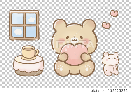 A soothing illustration set of a bear relaxing with a heart 132223272