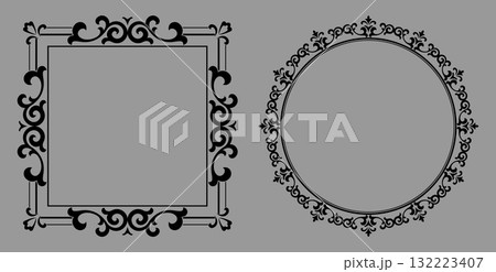Set of decorative frames Elegant vector element for design in Eastern style, place for text. Floral black and gray borders. Lace illustration for invitations and greeting cards 132223407
