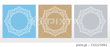 Set of decorative frames Elegant vector element for design in Eastern style, place for text. Floral colored borders. Lace illustration for invitations and greeting cards 132223461