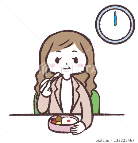 お弁当を食べる女性のイラスト 132223467