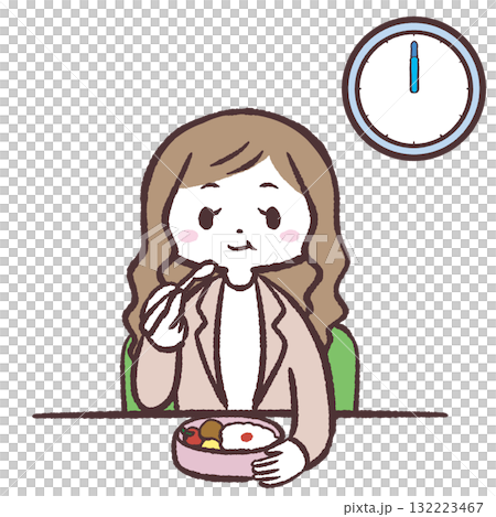 お弁当を食べる女性のイラスト 132223467