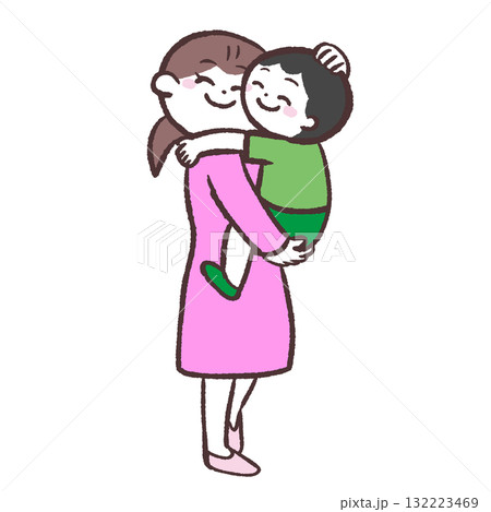 男の子を抱っこする女性のイラスト 男の子を抱っこする女性のイラスト 132223469
