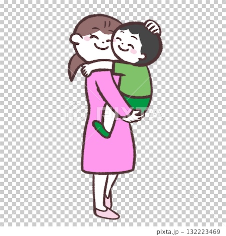 男の子を抱っこする女性のイラスト 男の子を抱っこする女性のイラスト 132223469