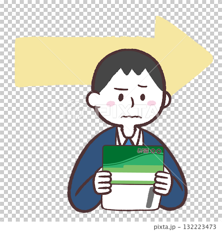 Illustration of a man staring at his bankbook 132223473