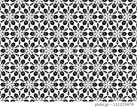 Flower geometric pattern. Seamless vector background. White and black ornament. 132223479