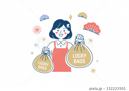 店頭で福袋を販売する店員 132223501