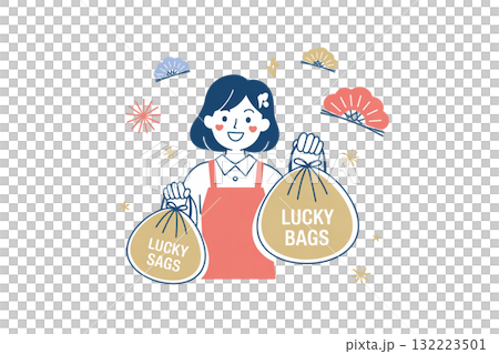 店頭で福袋を販売する店員 132223501