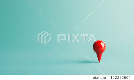 Minimalist Red Location Pin on Blue Background Minimalist Red Location Pin on Blue Background 132223604