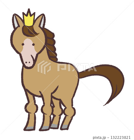 王冠を被った茶色い馬のイラスト 132223821