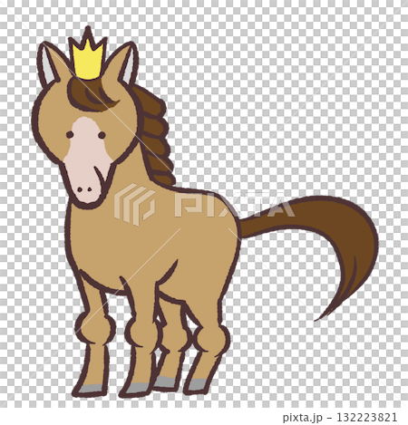 王冠を被った茶色い馬のイラスト 132223821