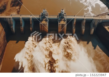 A large body of water with a dam in the background A large body of water with a dam in the background 132223947