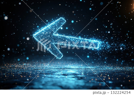 Sparkling Blue Arrow Against a Dark Background with Shimmering Particles and Light Effects Sparkling Blue Arrow Against a Dark Background with Shimmering Particles and Light Effects 132224254