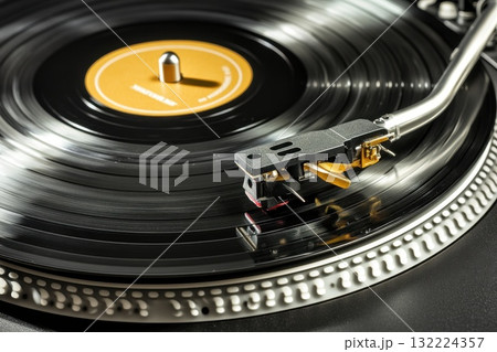 Spinning Vinyl Record on Turntable Capturing Vibrant Sound Waves and Musical Nostalgia Spinning Vinyl Record on Turntable Capturing Vibrant Sound Waves and Musical Nostalgia 132224357