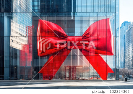 Stunning Glass Skyscraper Building Decorated with a Giant Red Bow in New York City Stunning Glass Skyscraper Building Decorated with a Giant Red Bow in New York City 132224365