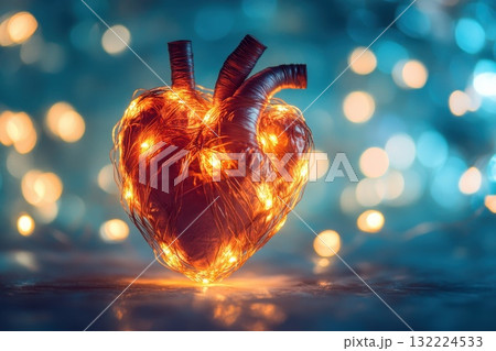 Heart Constructed from Interwoven Threads with Glowing Lights on a Bokeh Background Heart Constructed from Interwoven Threads with Glowing Lights on a Bokeh Background 132224533