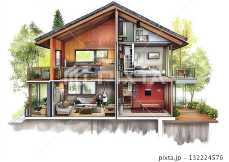 A house with a lot of rooms and a lot of windows A house with a lot of rooms and a lot of windows 132224576