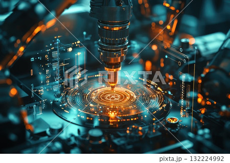 Futuristic Precision Engineering with a High-Tech CNC Machine and Advanced Data Visualization in a Modern Automation Workshop 132224992