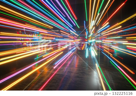 A colorful light show with neon lights that are all different colors 132225116