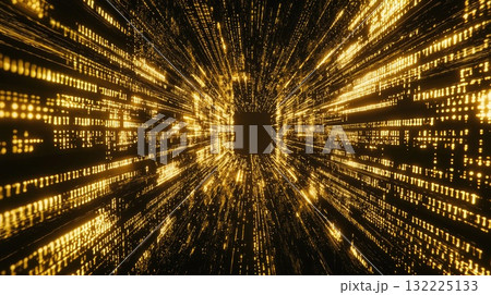 Abstract digital tunnel with luminous golden data streams creating an immersive futuristic environment suitable for technology, innovation, and virtual representation themes Abstract digital tunnel with luminous golden data streams creating an immersive futuristic environment suitable for technology, innovation, and virtual representation themes 132225133