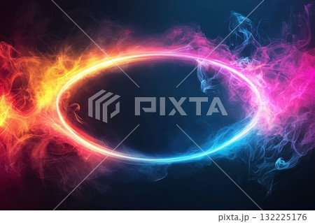 Colorful Smoke Ring with Vibrant Flames and Ethereal Glow Perfect for Backgrounds in Abstract Art, Digital Designs, and Creative Projects 132225176
