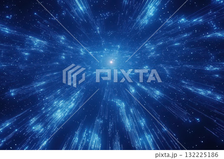 Stunning Deep Space Image Depicting Vivid Blue Light Rays Radiating from a Central Point, Simulating an Expansive Cosmic Horizon and Infinite Universe Stunning Deep Space Image Depicting Vivid Blue Light Rays Radiating from a Central Point, Simulating an Expansive Cosmic Horizon and Infinite Universe 132225186