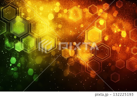 Abstract Geometric Background with Hexagons and Bokeh Effect in Green and Orange for Design, Technology, Science, and Art Projects Abstract Geometric Background with Hexagons and Bokeh Effect in Green and Orange for Design, Technology, Science, and Art Projects 132225193