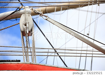 Masts and rope of sailing ship. 132225521
