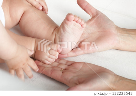 Baby foot in mother hands Baby foot in mother hands 132225543